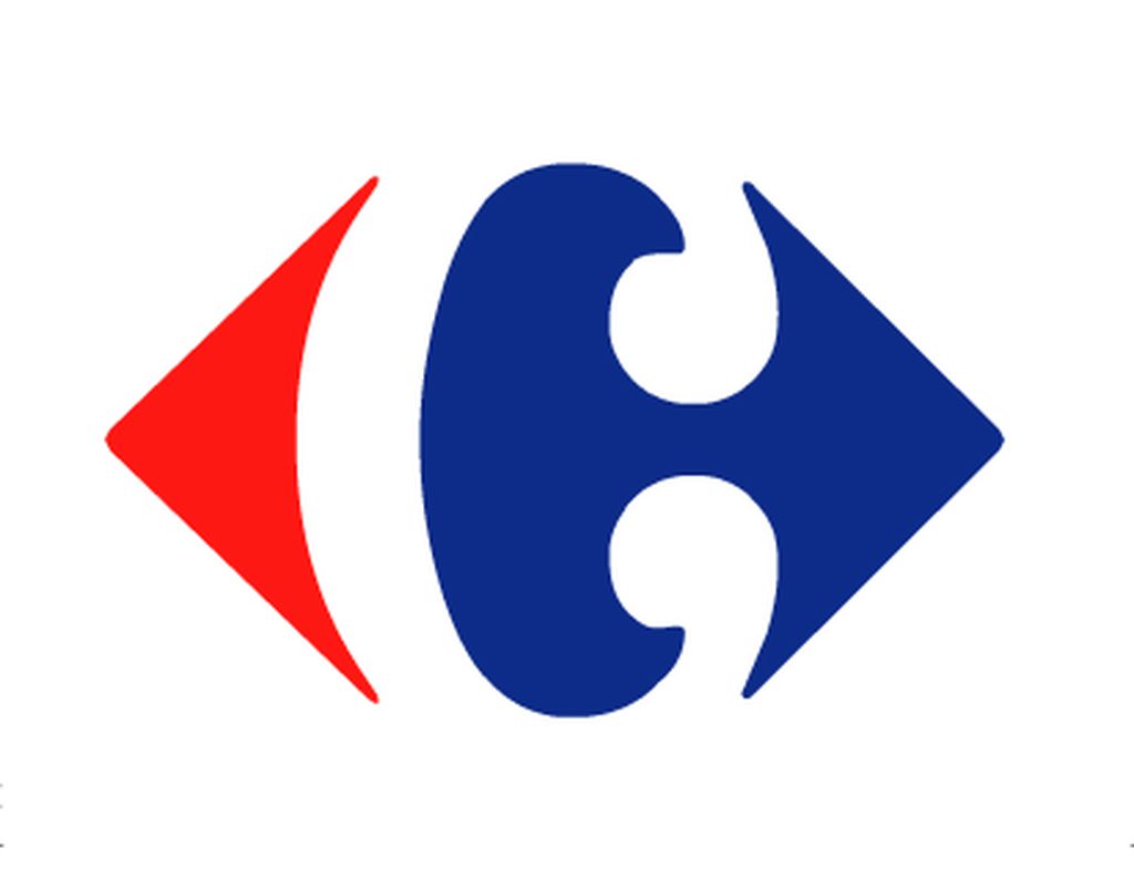 Marca figurativa do supermercado Carrefour, um C entre uma seta vermelha para a esquerda, e uma seta azul para a direita